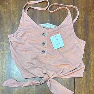 Urban Outfitters Pink Buttoned Tie Front Crop Tank Top